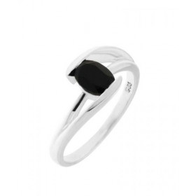 Bague Corps croisé Argent sertie d un Onyx Pierre ovale 7x5mm Sertissage Demi Clos Largeur monture (sur doigt, vue dessus)...