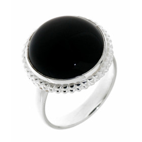 Bague Argent 925 Onyx sertie d'une pierre ronde taille cabochon de 15 mm de diamètre. 