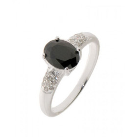 Bague en Argent 925 sertie d'un Oxyde noir ovale mesurant 8x6mm et de 20 oxydes de 1,5mm de diamètre