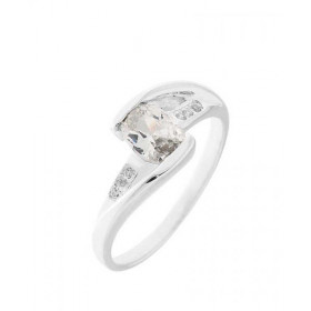 Bague Argent Oxyde zirconium Pierre centrale ovale 7x5mm Entourage composé 6 oxydes zirconium