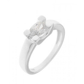 Bague Zirconium Argent Pierre ovale 7x5mm sertie par 4 grosses griffes Largeur monture (sur doigt, vue dessus) : 6,5mm