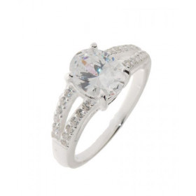 Bague Argent 925 sertie d un Oxyde ovale 9x7mm 24 oxydes 1,5mm diamètre