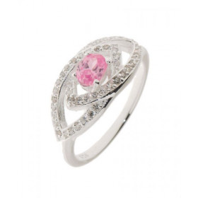 Bague Argent 925 sertie d un Oxyde rose ovale mesurant 5x4mm 44 oxydes 1,5mm diamètre