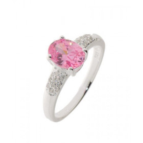 Bague en Argent 925 sertie d'un Oxyde rose ovale mesurant 8x6mm et de 20 oxydes de 1,5mm de diamètre