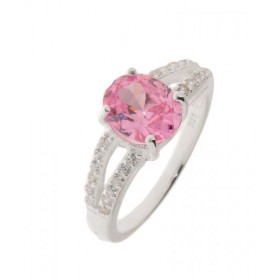 Bague Argent 925 sertie d un Oxyde rose ovale 9x7mm 24 oxydes 1,5mm diamètre