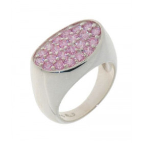 Bague avec pavage d&#39;Oxyde de Zirconium rose, monture en  Argent 925