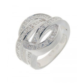 Bague Oxyde Zirconium, monture Argent 925 32 oxydes blancs 1mm diamètre Largeur monture vue dessus : 16mm
