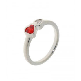 Bague Oxyde Zirconium, monture Argent 925 1 Oxyde rouge 4x4mm 1 oxyde blanc 3x3mm forme coeur Dimensions du motif vue dess...