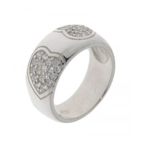 Bague Argent Oxyde Zirconium, monture Argent 925 2 coeurs constitués 18 oxydes blancs 1mm diamètre Largeur l anneau vue de...