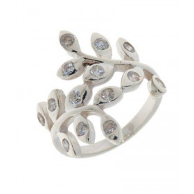 Bague Oxyde Zirconium, monture Argent 925 2 feuilles constituées 7 oxydes blancs 2.5mm diamètre Largeur l anneau vue dessu...