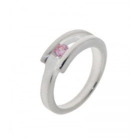 Bague Oxyde Zirconium, monture Argent 925 1 oxyde rose 3mm diamètre Anneau qui se sépare composé d une partie mat d une pa...