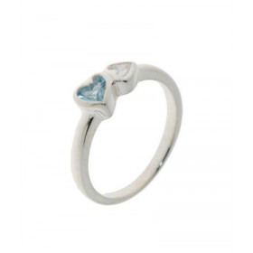 Bague Oxyde Zirconium, monture Argent 925 1 Oxyde bleu 4x4mm 1 oxyde blanc 3x3mm forme coeur Dimensions du motif vue dessu...