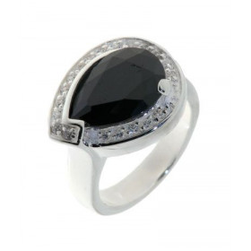 Bague Argent 925 Oxyde Zirconium Pierre centrale taille poire - Dimensions : 14x10mm Largeur sur doigt (vue dessus) : 15mm 