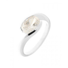 Bague Corps croisé Argent sertie d un Oxyde zirconium Pierre ovale 9x7mm Serti Demi Clos Largeur monture (sur doigt, vue d...