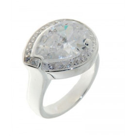 Bague Argent 925 Oxyde Zirconium Pierre centrale taille poire - Dimensions : 14x10mm Largeur sur doigt (vue dessus) : 15mm 