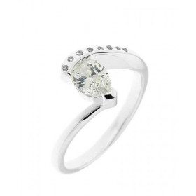 Bague Argent Oxyde zirconium Pierre taillée poire mesurant 7x5mm Sertissage Demi Clos Entourage composé d oxydes zirconium...