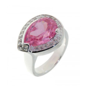 Bague Argent 925 Oxyde Zirconium Pierre centrale taille poire - Dimensions : 14x10mm Largeur sur doigt (vue dessus) : 15mm 