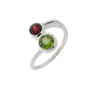 Bague Argent 925 Péridot Grenat, modèle toi moi serti d une pierre 7mm d une pierre 5mm 