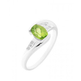 Bague Argent Péridot Oxyde zirconium Pierre centrale ovale 7x5mm Entourage composé 6 oxydes zirconium