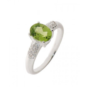Bague Argent 925 sertie d un Péridot ovale mesurant 8x6mm 20 oxydes 1,5mm diamètre