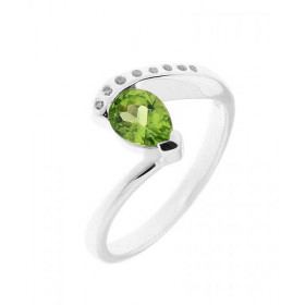 Bague Argent Péridot Oxyde zirconium Pierre taillée poire mesurant 7x5mm Sertissage Demi Clos Entourage composé d oxydes z...