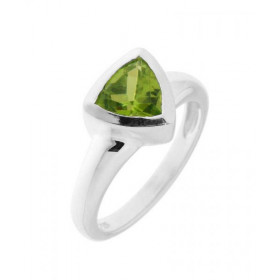 Bague Argent sertie d un péridot Pierre taille trillion 7mm coté Serti Clos Largeur monture (sur doigt, vue dessus) : 9,5mm
