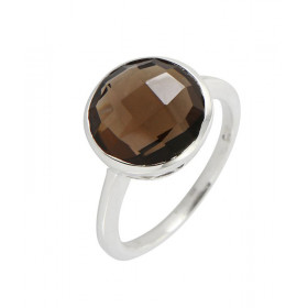  Bague Argent 925 Quartz Fumé Pierre ronde taille dome 12mm diamètre Serti Clos 