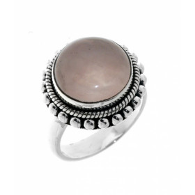 Bague Argent 925 Quartz Rose sertie d'une pierre de 12mm de diamètre. 