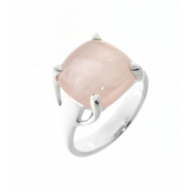 Bague Argent 925 Quartz Rose sertie d'une pierre taille coussin de 12x12mm. 