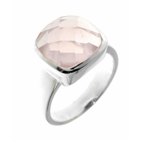 Bague Argent 925 Quartz Rose sertie d'une pierre facettée taille coussin de 12x12 mm. 