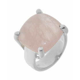 Bague Argent 925 Quartz Rose. Cette bague est sertie d'une pierre de 16mm de coté. La pierre est de forme coussin et taill...