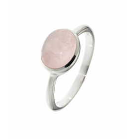 Bague Argent 925 Quartz Rose sertie d'une pierre ovale taille cabochon de 9x7mm. 