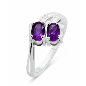 Bague Argent Rhodié 2 Améthystes ovales 6x4mm Bague sertie deux pierres ovales 6x4mm Pierres serties à griffes Largeur bag...