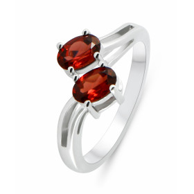 Bague Argent Rhodié 2 Grenats ovales 6x4mm Bague sertie deux pierres ovales 6x4mm Pierres serties à griffes Largeur bague ...