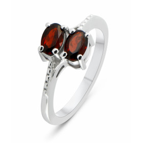 Bague Argent Rhodié 2 Grenats ovales 6x4mm Bague sertie deux pierres ovales 6x4mm Pierres serties à griffes Largeur bague ...