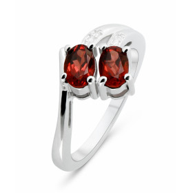 Bague Argent Rhodié 2 Grenats ovales 6x4mm Bague sertie deux pierres ovales 6x4mm Pierres serties à griffes Largeur bague ...