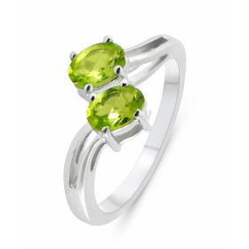 Bague Argent Rhodié 2 Péridots ovales 6x4mm Bague sertie deux pierres ovales 6x4mm Pierres serties à griffes Largeur bague...
