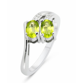 Bague Argent Rhodié 2 Péridots ovales 6x4mm Bague sertie deux pierres ovales 6x4mm Pierres serties à griffes Largeur bague...