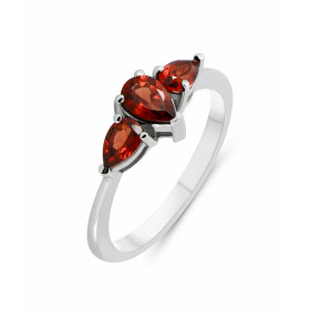 Bague Argent Rhodié 3 Grenats Bague sertie trois pierres forme poire (deux 5x3mm une 6x4mm Pierres serties à griffes Large...