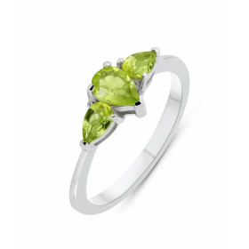 Bague Argent Rhodié 3 Péridots Bague sertie trois pierres forme poire (deux 5x3mm une 6x4mm Pierres serties à griffes Larg...