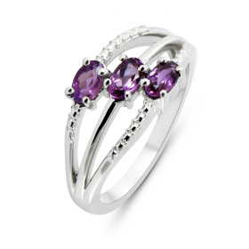 Bague Argent 925 Rhodiée Avec Améthyste 15mm Taille 50 - Dolly-Bijoux, Neuf Avec étiquettes