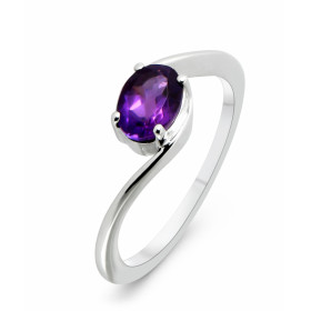 Bague Argent Rhodié Améthyste Ovale 7x5mm Bague sertie d une pierre ovale 7x5mm Pierre sertie à griffes Corps croisé type ...