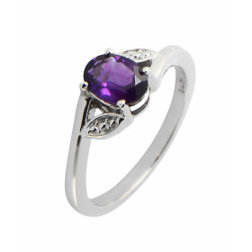 Bague Argent Rhodié Améthyste Ovale 7x5mm Bague sertie d une pierre ovale 7x5mm Corps motifs perlés Pierre sertie à griffe...
