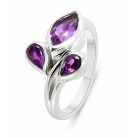 Bague Argent Rhodié Améthyste Poires Navette Bague sertie d une pierre taille navette 10x5mm deux poires 5x4mm Pierres ser...