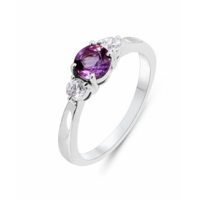 Bague Argent Rhodié Améthyste Ronde 5mm Oxyde Bague type solitaire épaulé sertie d une pierre ronde 5mm deux oxydes ronds ...