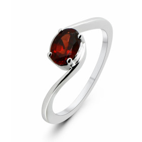 Bague Argent Rhodié Grenat Ovale 7x5mm Bague sertie d une pierre ovale 7x5mm Pierre sertie à griffes Corps croisé type sol...
