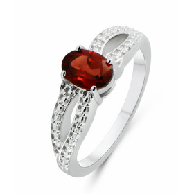 Bague Argent Rhodié Grenat Ovale 7x5mm Bague sertie d une pierre ovale 7x5mm Corps motifs perlés Pierre sertie à griffes L...