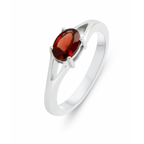 Bague Argent Rhodié Grenat Ovale 7x5mm Bague sertie d une pierre ovale 7x5mm Pierre sertie à griffes Largeur bague (sur do...