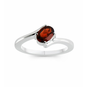 Bague Argent Rhodié Grenat Ovale 7x5mm Bague sertie d une pierre ovale 7x5mm Pierre sertie à griffes Corps croisé type sol...
