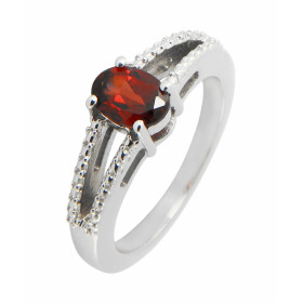 Bague Argent Rhodié Grenat Ovale 7x5mm Bague sertie d une pierre ovale 7x5mm Corps motifs perlés Pierre sertie à griffes L...